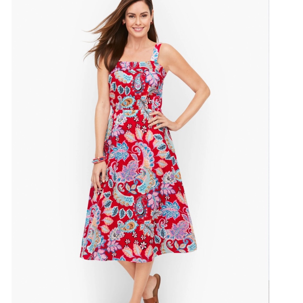 Talbots red pepper multi midi sundress